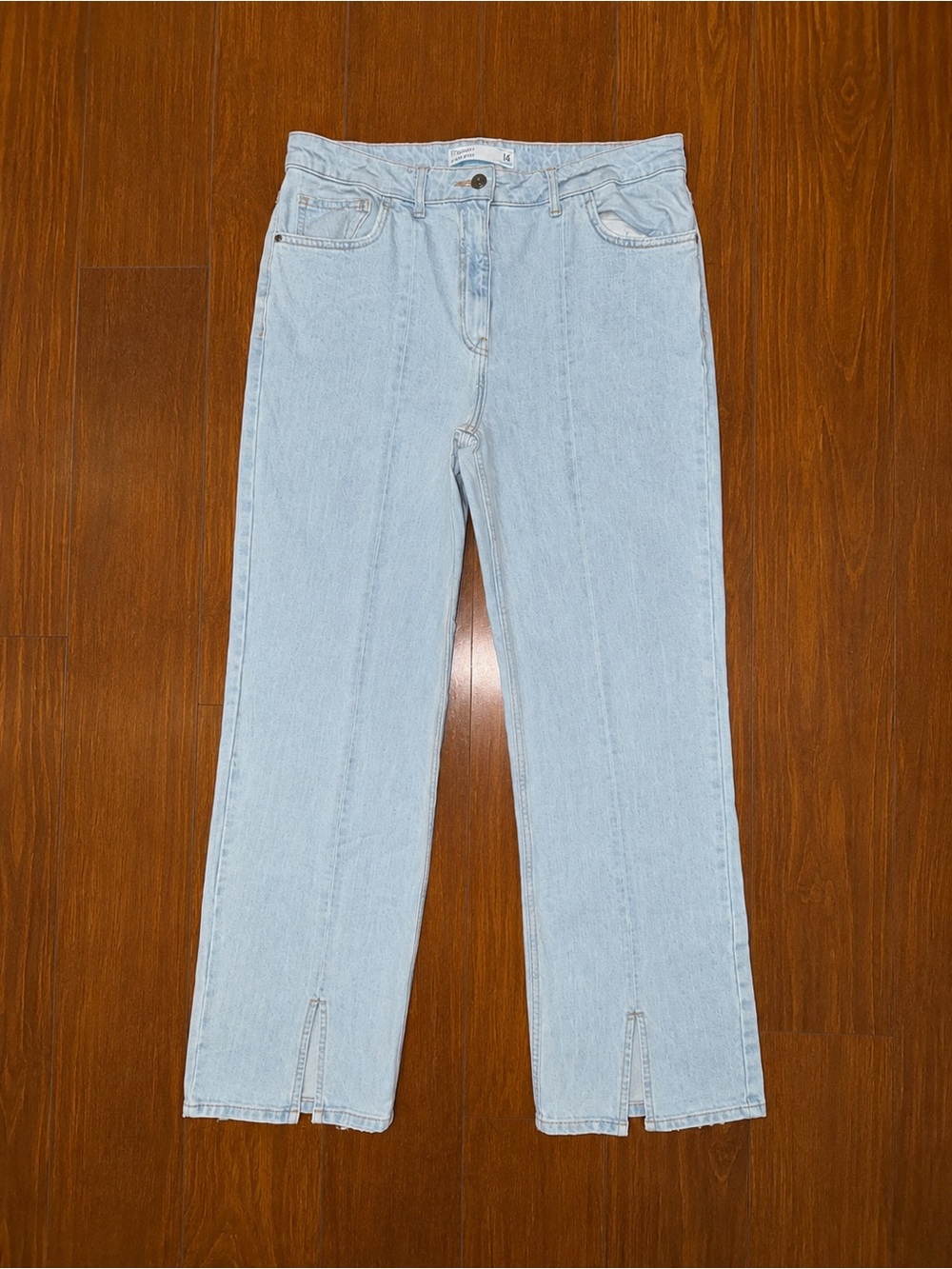 next Light Blue Straight-Leg Jeans with Front Hem Slits Sz 14 NWOT